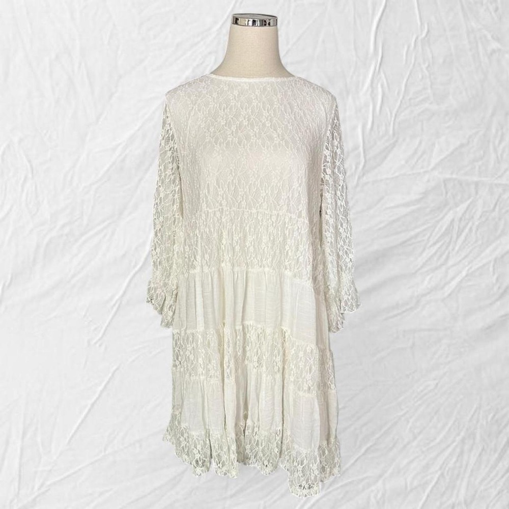 Nine West White Lace Long Sleeve Dress Size L